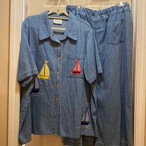 Quacker Factory Top with Skirt SZ 2X. 100% cotton .